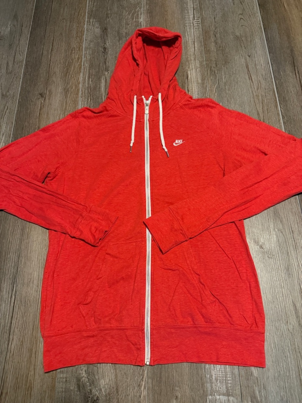 Nike Red Zip-Up Hooded Sweater with White Accents